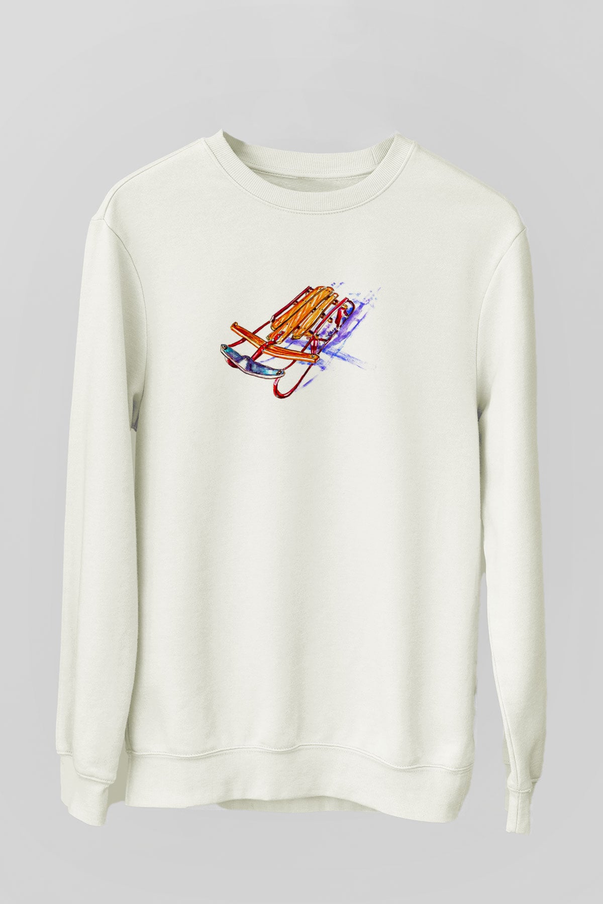 Sokak Kızağı Baskılı Unisex Ekru Sweatshirt