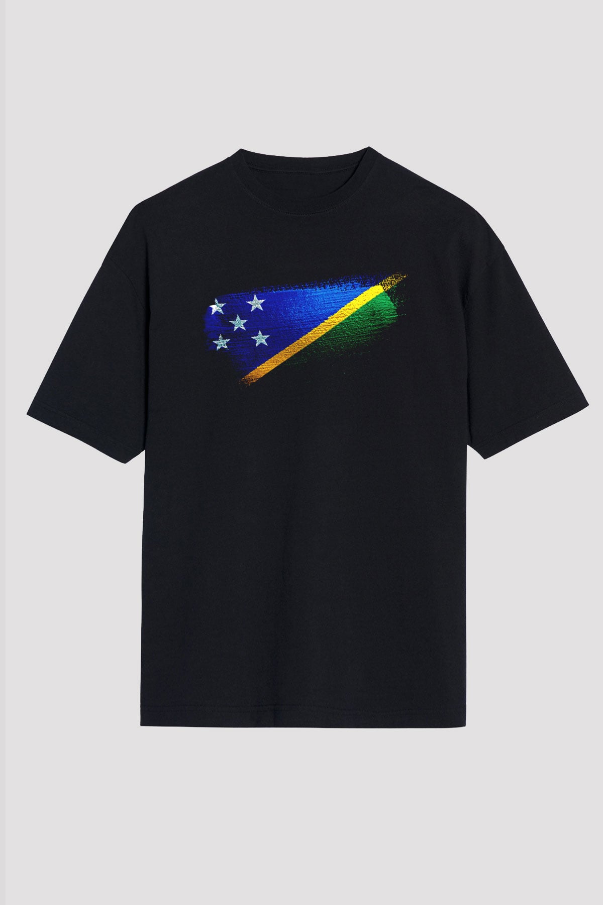 Solomon Adaları - Solomon İslands Bayrağı Baskılı Unisex Siyah Oversize Tişört