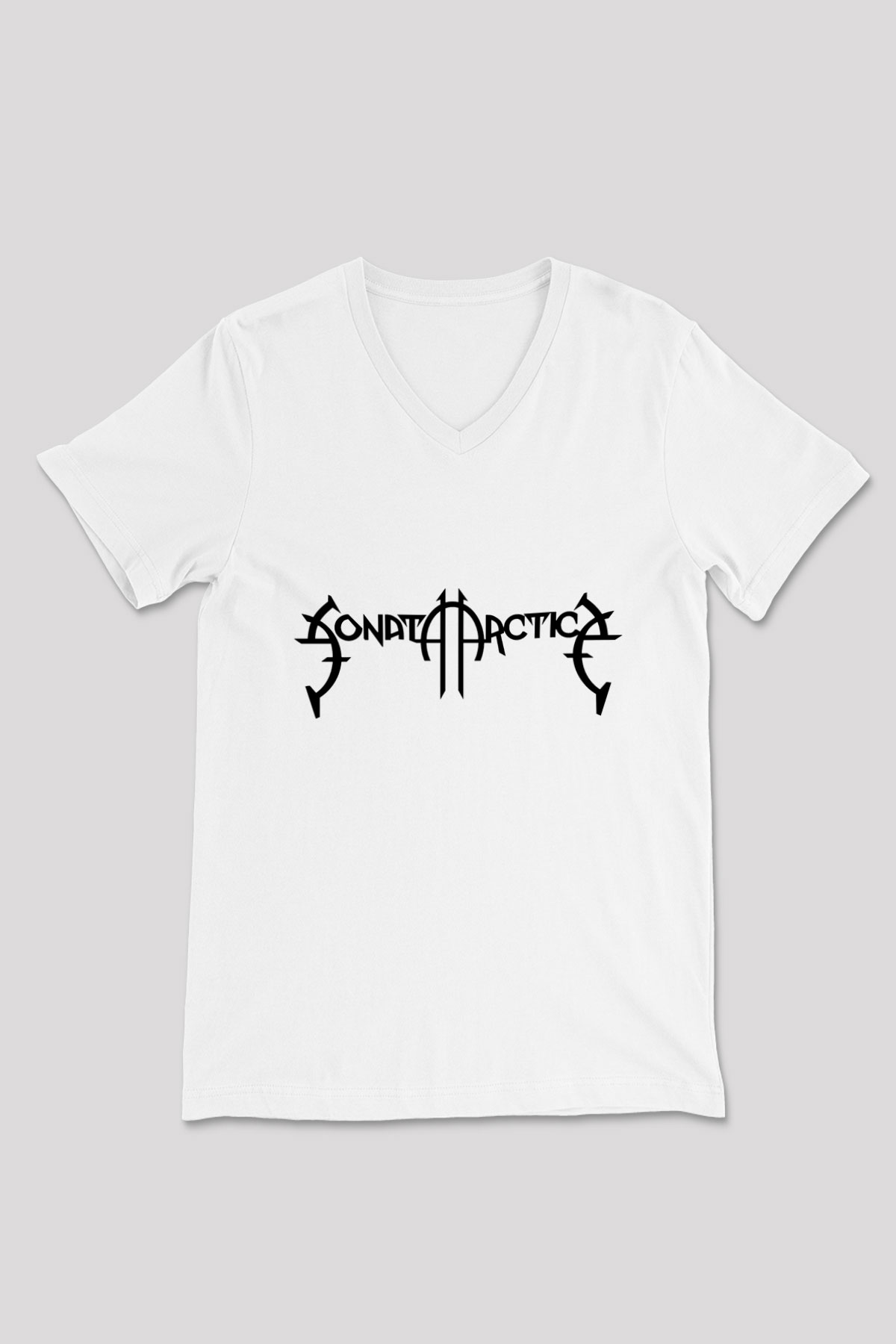 Sonata Arctica Beyaz Unisex V Yaka Tişört T-Shirt - V Yaka Tişört Fabrikası