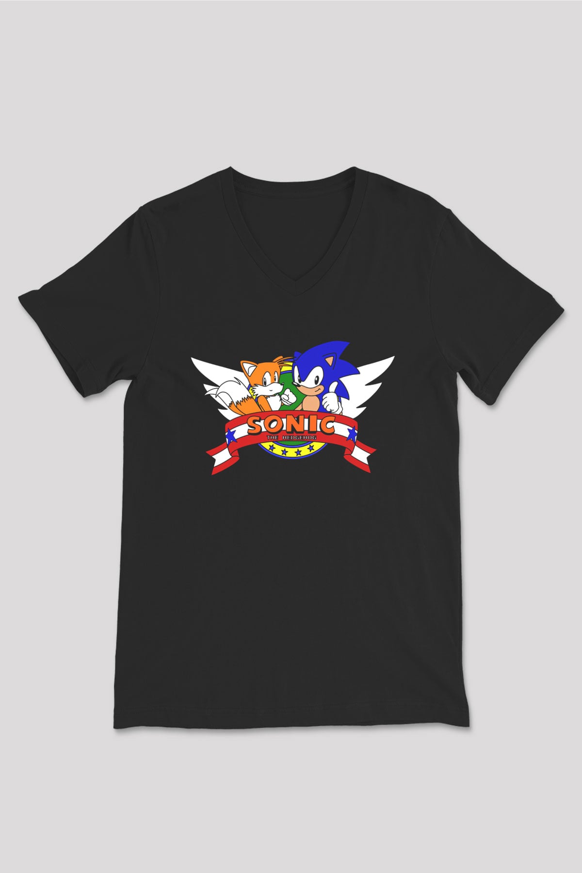 Sonic the Hedgehog Beyaz Unisex V Yaka Tişört T-Shirt