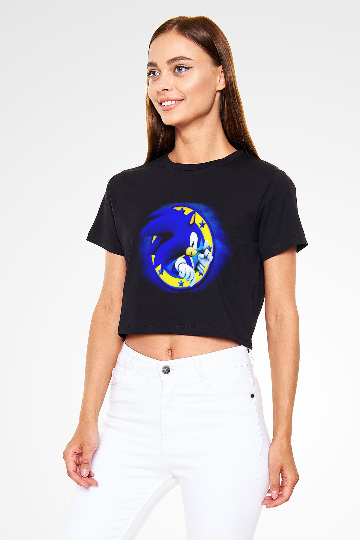 Sonic the Hedgehog Siyah Crop Top Tişört