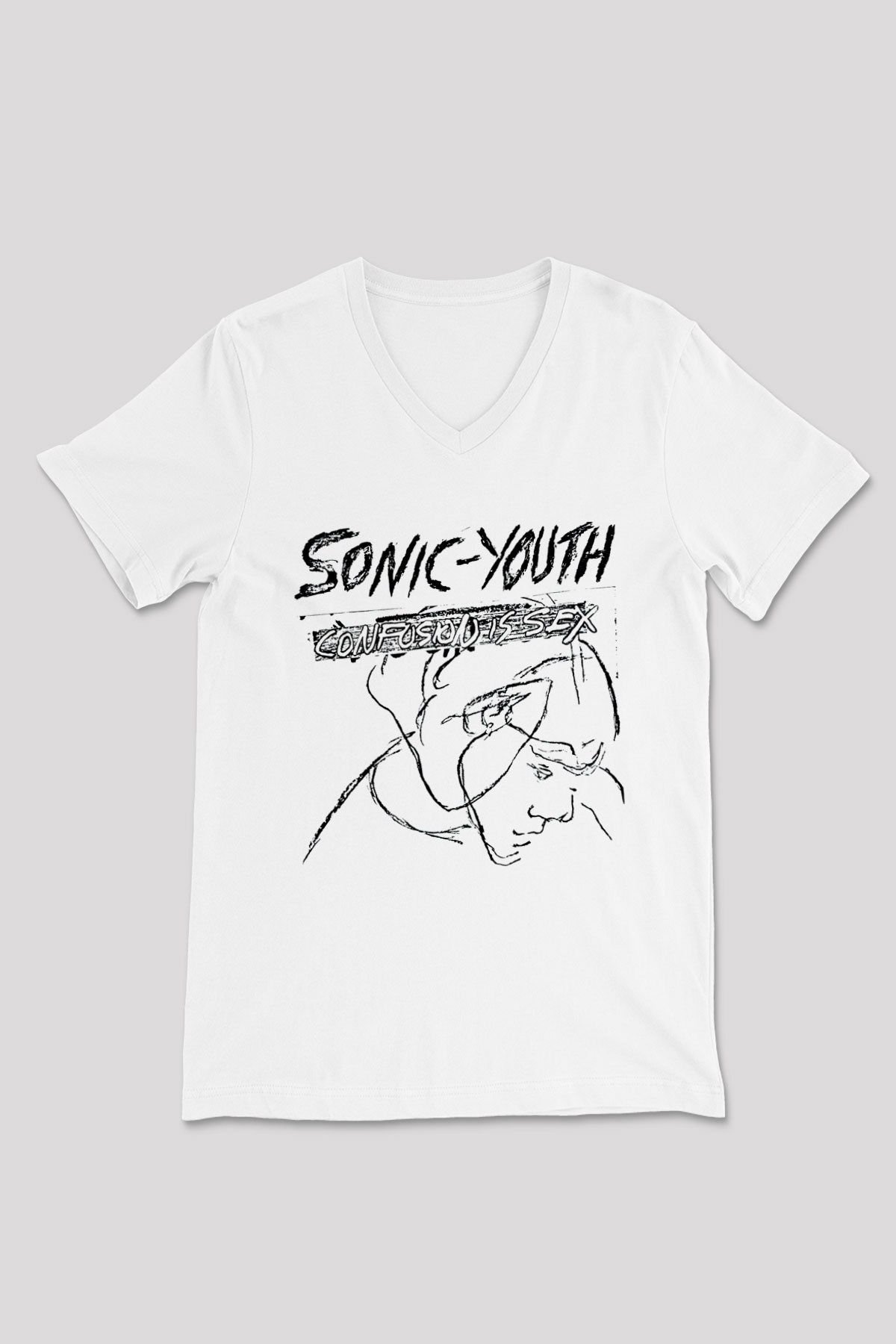 Sonic Youth Beyaz Unisex V Yaka Tişört T-Shirt - V Yaka Tişört Fabrikası