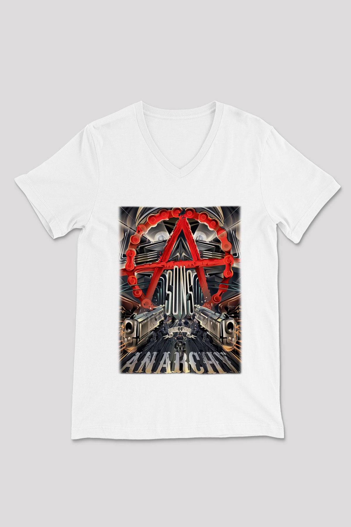 Sons of Anarchy Beyaz Unisex V Yaka Tişört T-Shirt