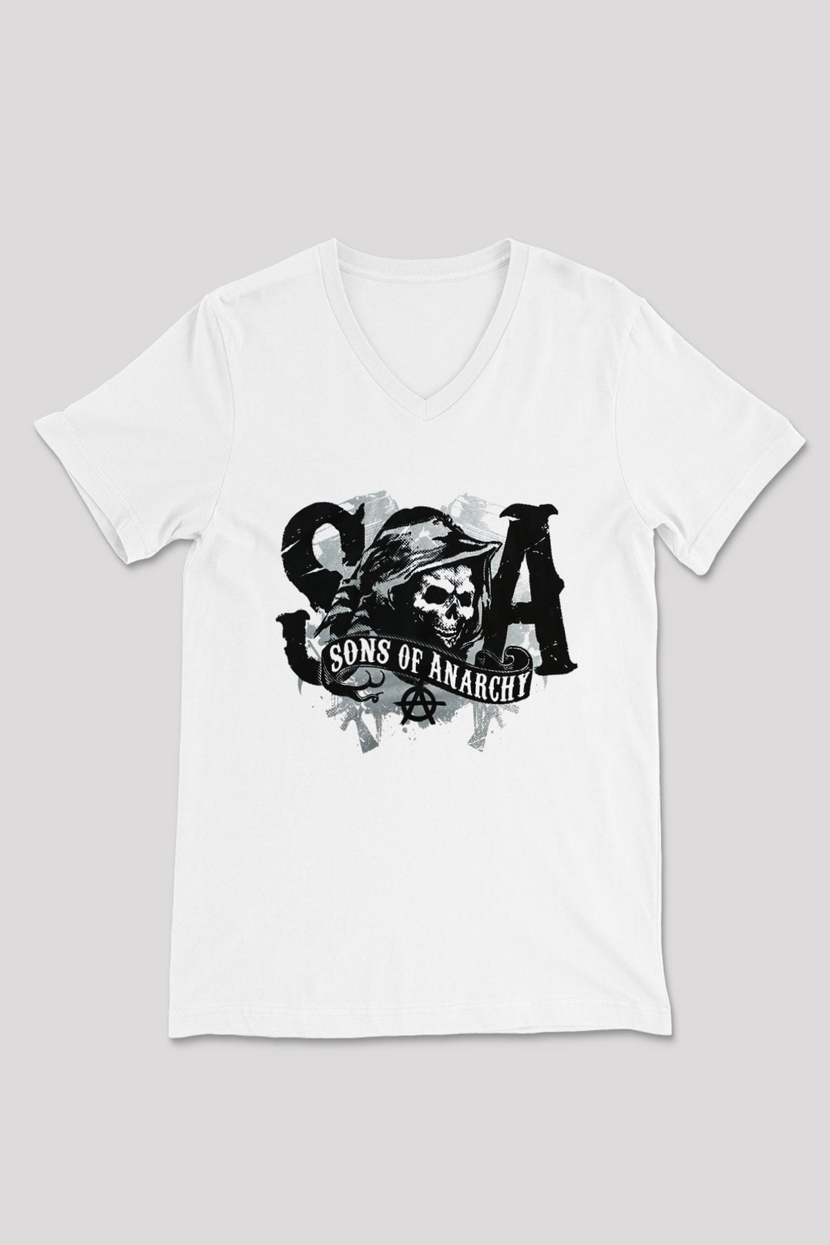 Sons of Anarchy Beyaz Unisex V Yaka Tişört T-Shirt