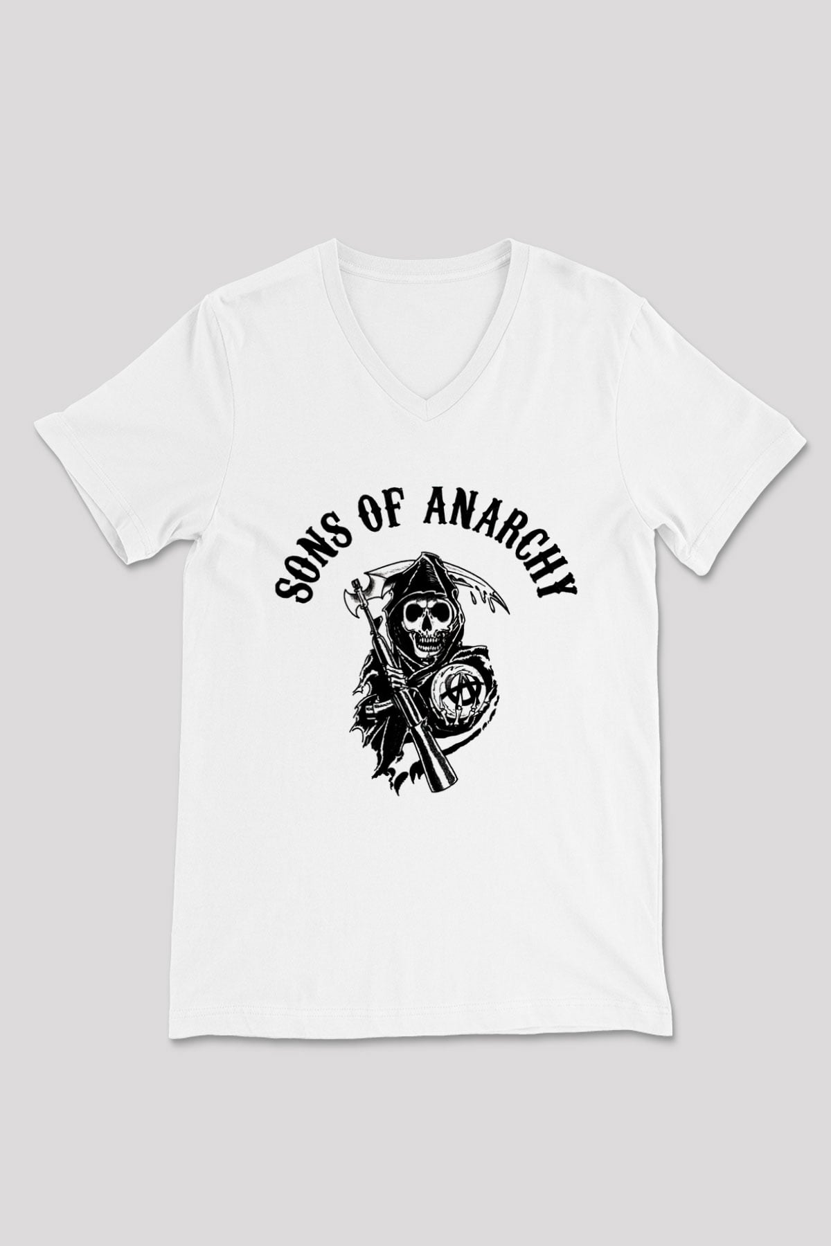 Sons of Anarchy Beyaz Unisex V Yaka Tişört T-Shirt