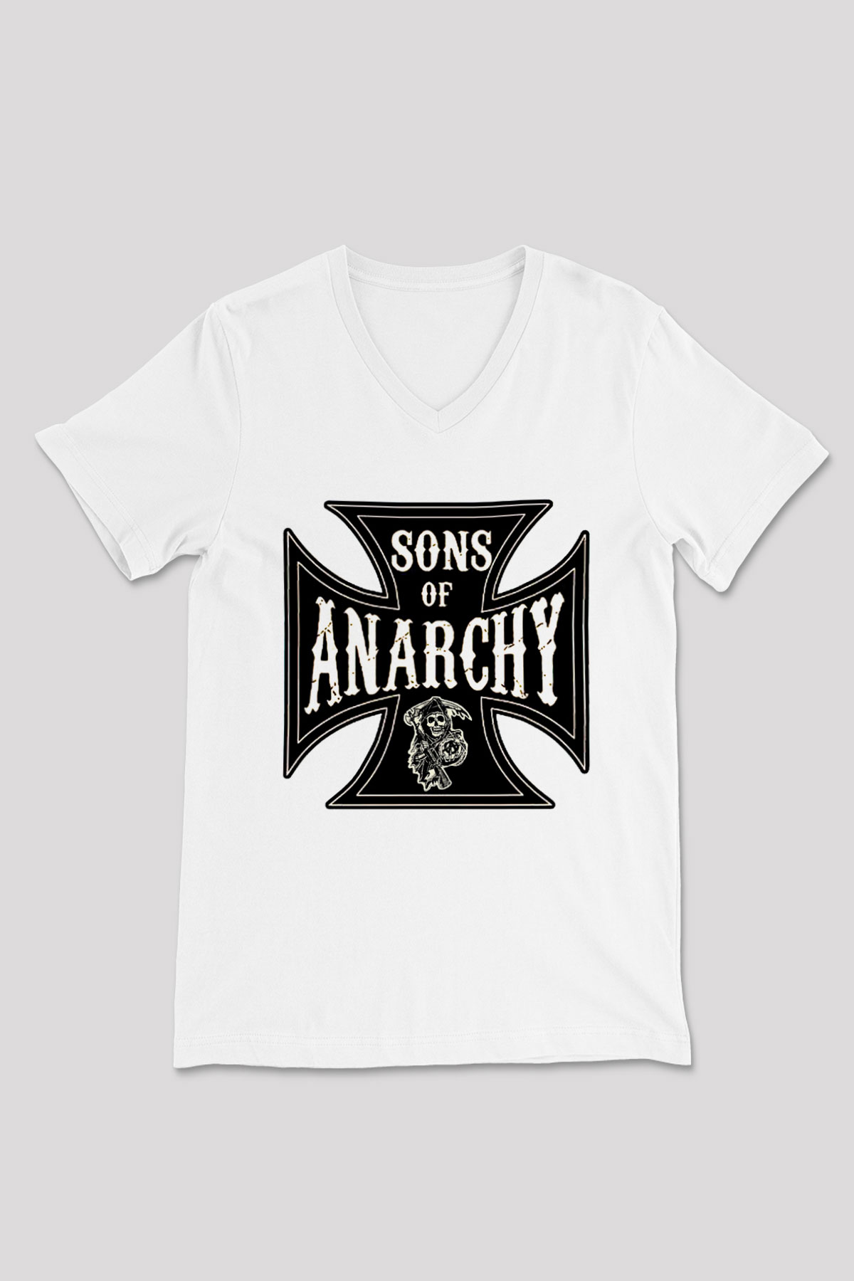 Sons of Anarchy Beyaz Unisex V Yaka Tişört T-Shirt