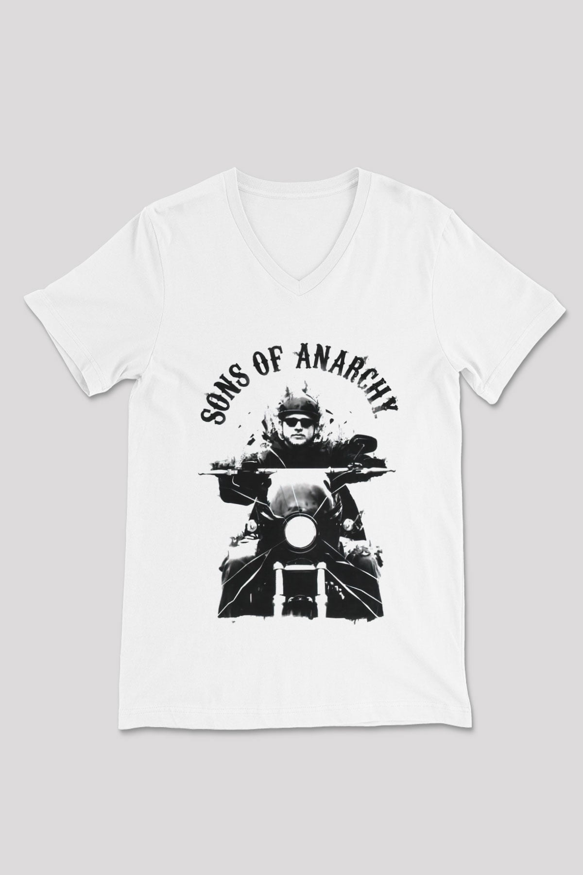 Sons of Anarchy Beyaz Unisex V Yaka Tişört T-Shirt