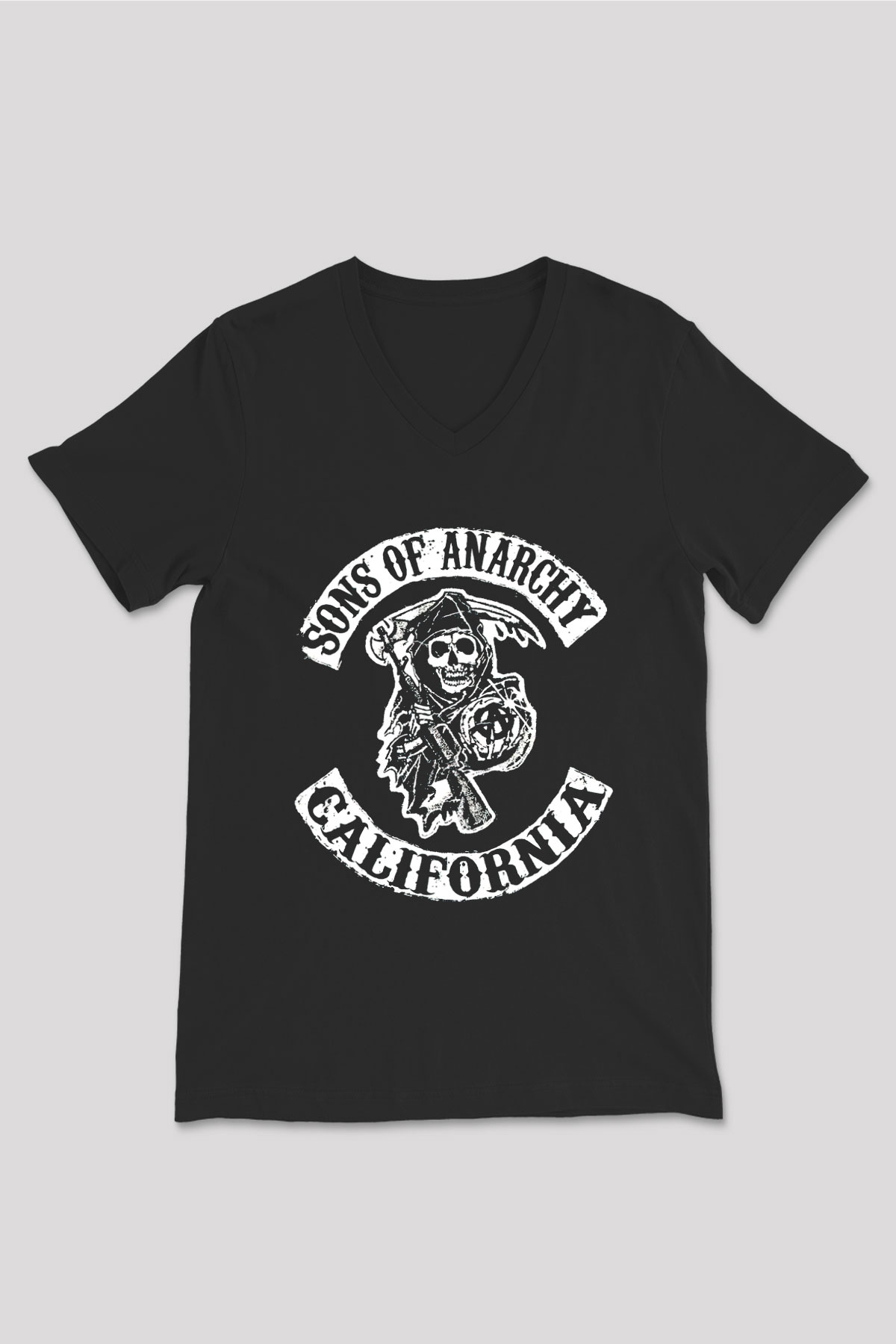 Sons of Anarchy Siyah Unisex V Yaka Tişört T-Shirt