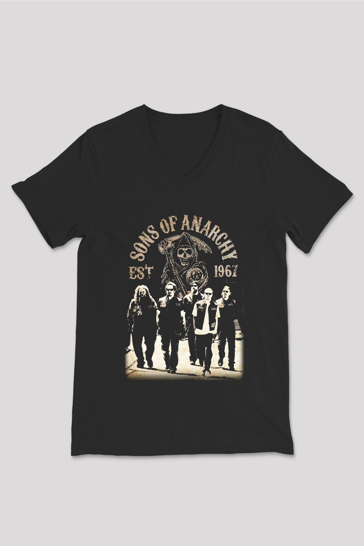 Sons of Anarchy Siyah Unisex V Yaka Tişört T-Shirt