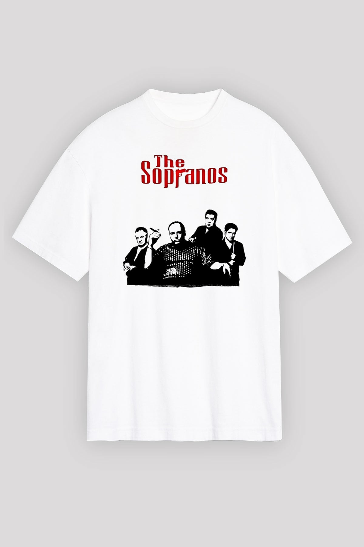 Sopranos Baskılı Beyaz Unisex Oversize Tişört - Tshirt