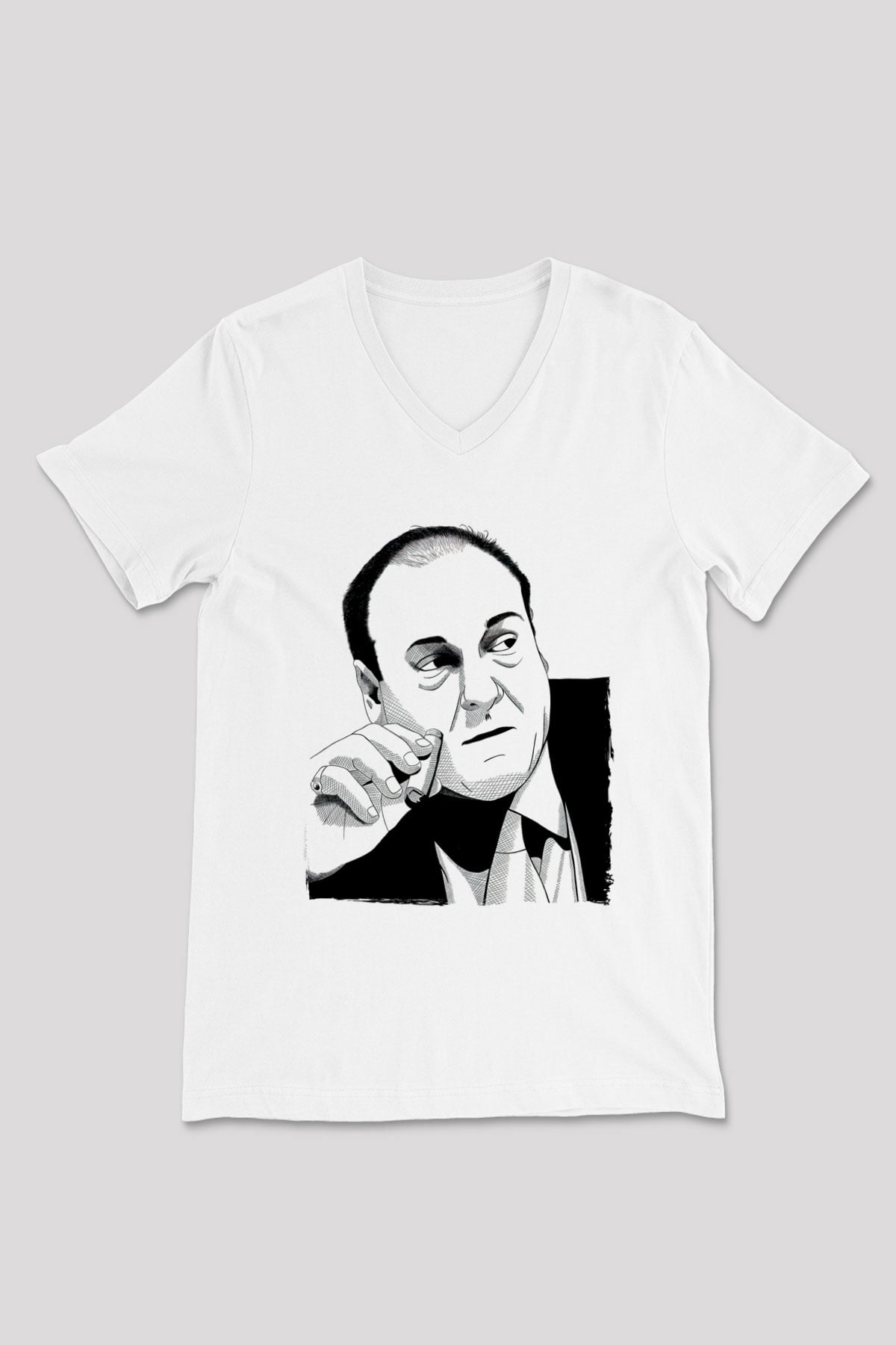 Sopranos Baskılı Beyaz Unisex V Yaka Tişört - Tshirt