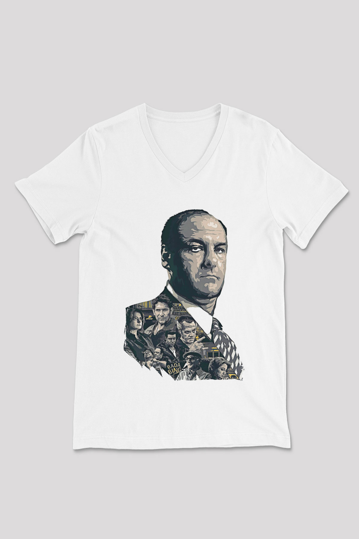 Sopranos Baskılı Beyaz Unisex V Yaka Tişört - Tshirt