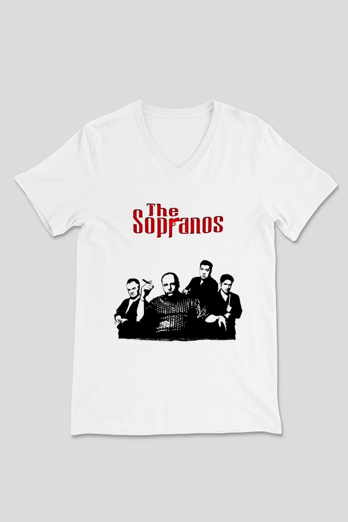 Sopranos Baskılı Beyaz Unisex V Yaka Tişört - Tshirt