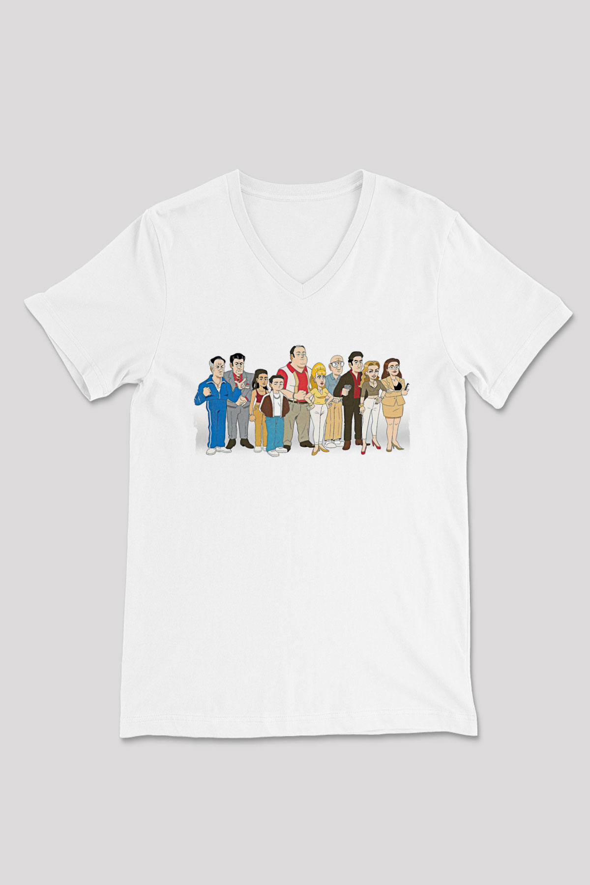 Sopranos Baskılı Beyaz Unisex V Yaka Tişört - Tshirt