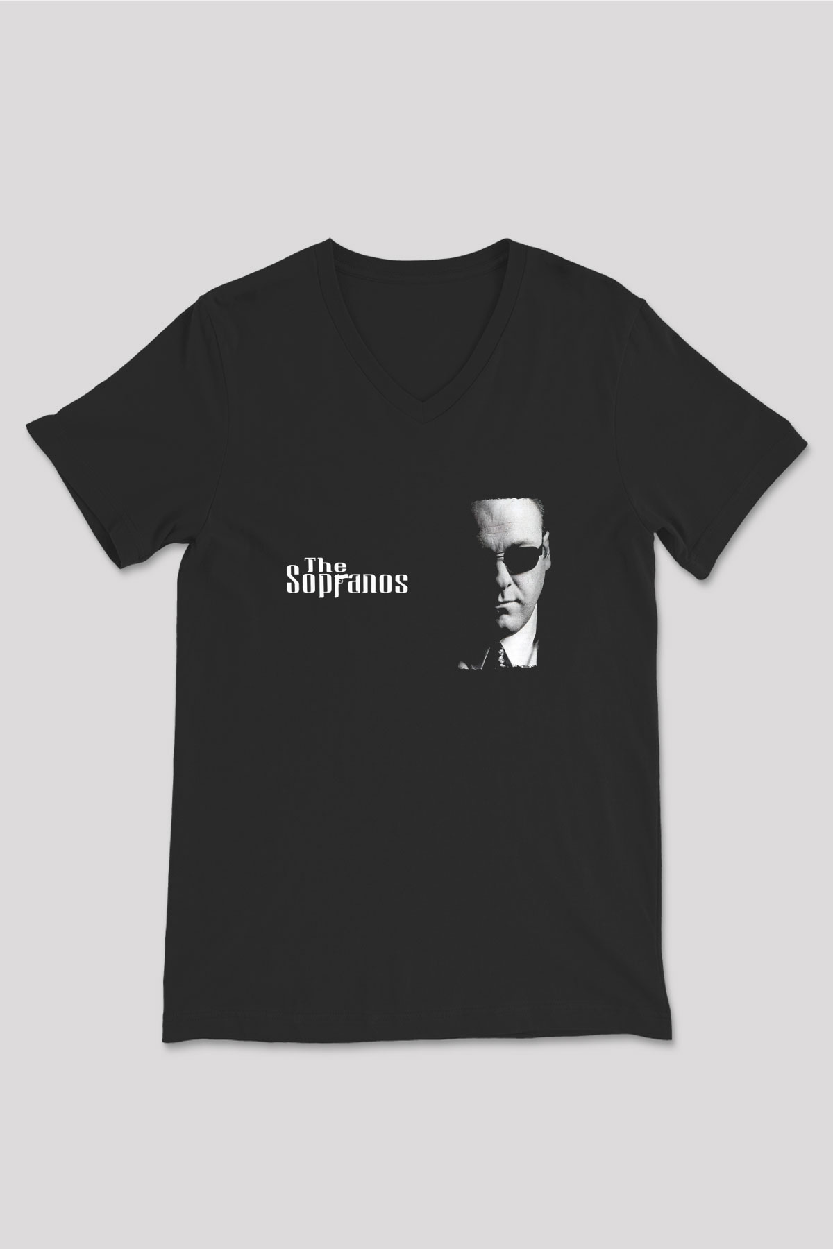 Sopranos Baskılı Unisex Siyah V Yaka Tişört - Tshirt