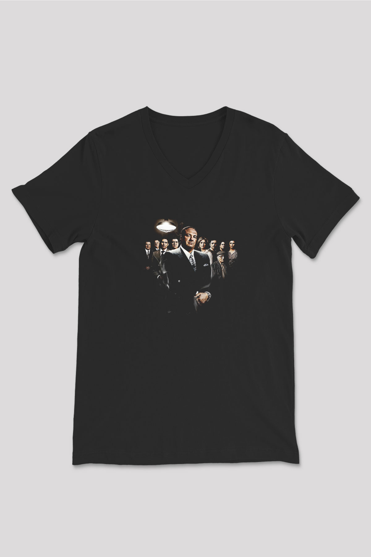 Sopranos Baskılı Unisex Siyah V Yaka Tişört - Tshirt