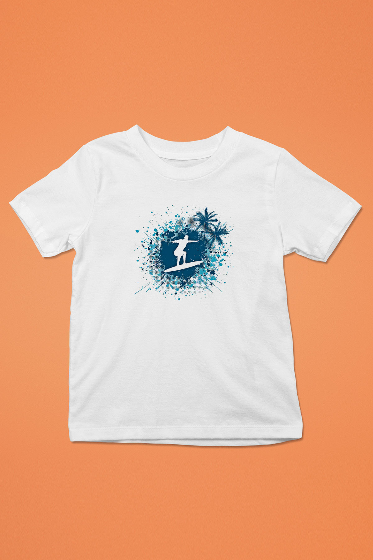 Sörf Baskılı Unisex Beyaz Çocuk Tişört - Tshirt