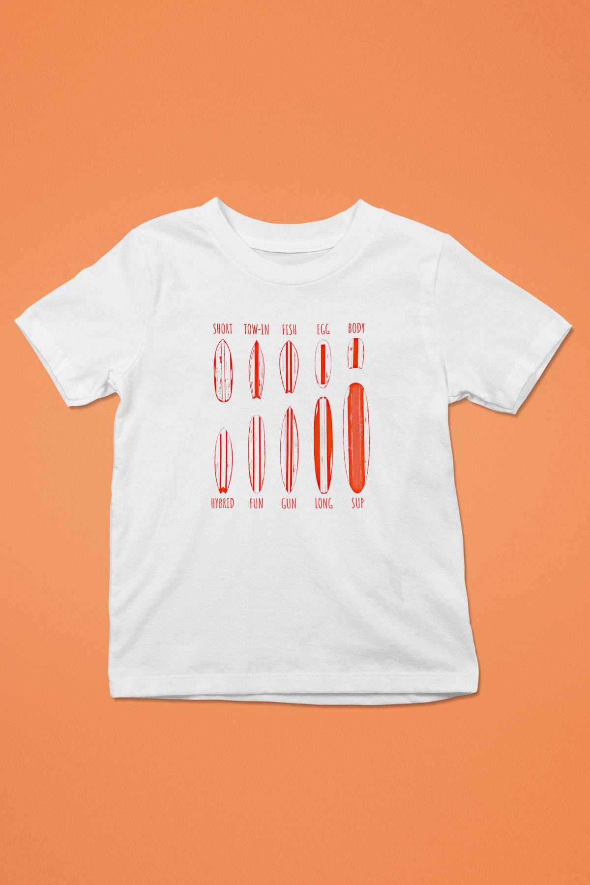 Sörf Baskılı Unisex Beyaz Çocuk Tişört - Tshirt