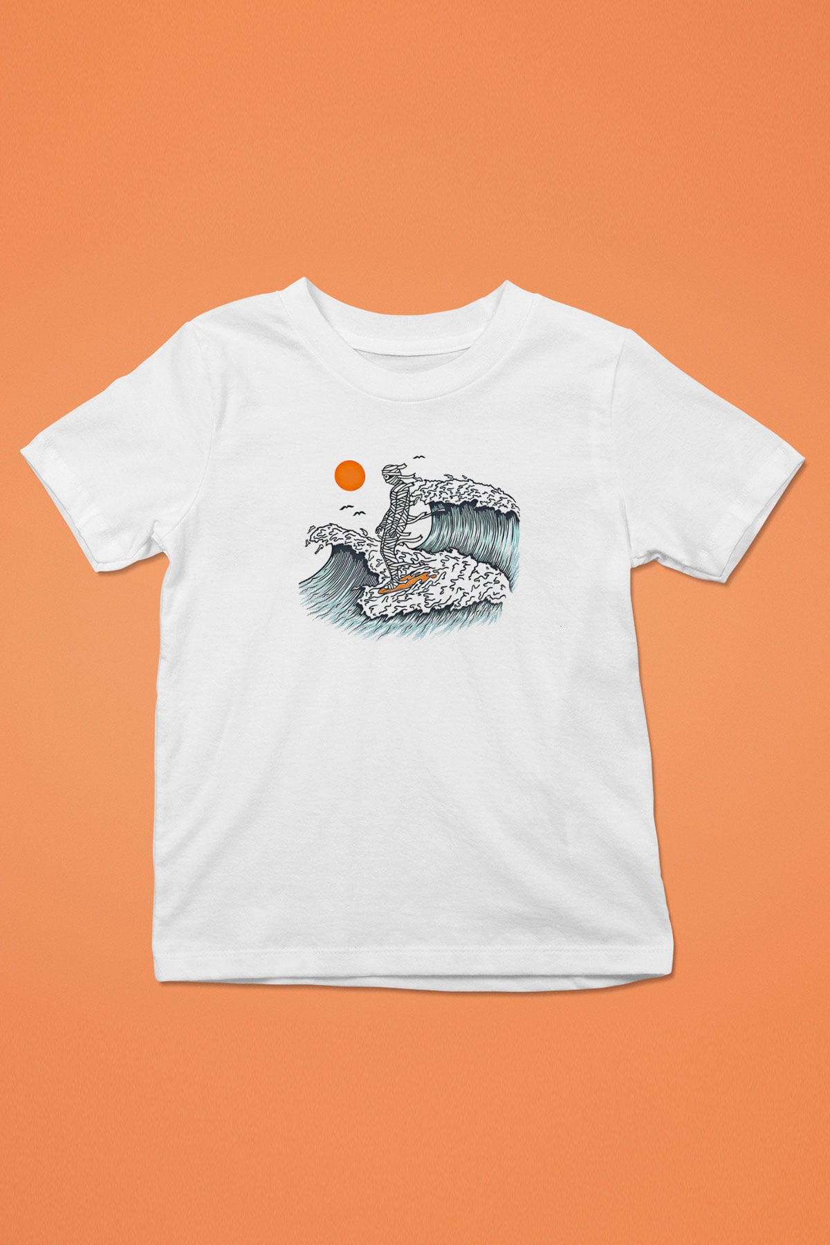 Sörf Baskılı Unisex Beyaz Çocuk Tişört - Tshirt