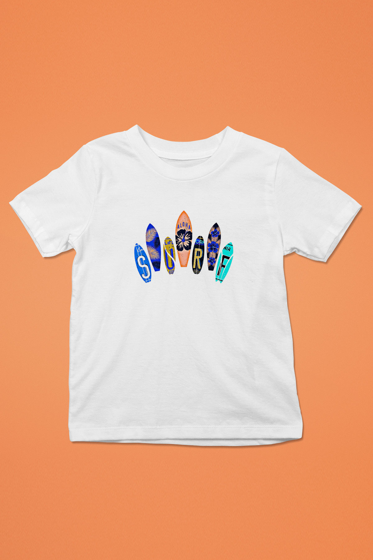 Sörf Baskılı Unisex Beyaz Çocuk Tişört - Tshirt
