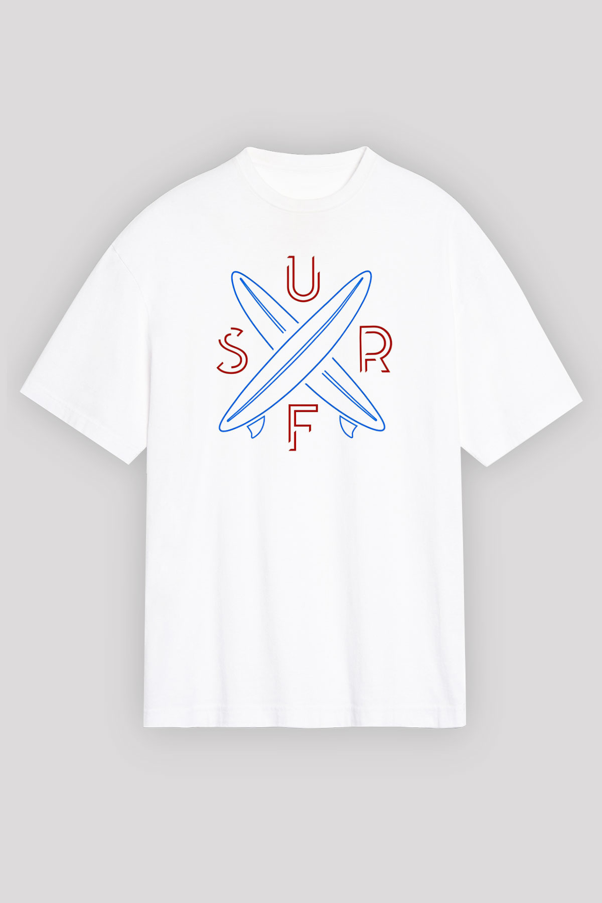Sörf Baskılı Unisex Beyaz Oversize Tişört - Tshirt