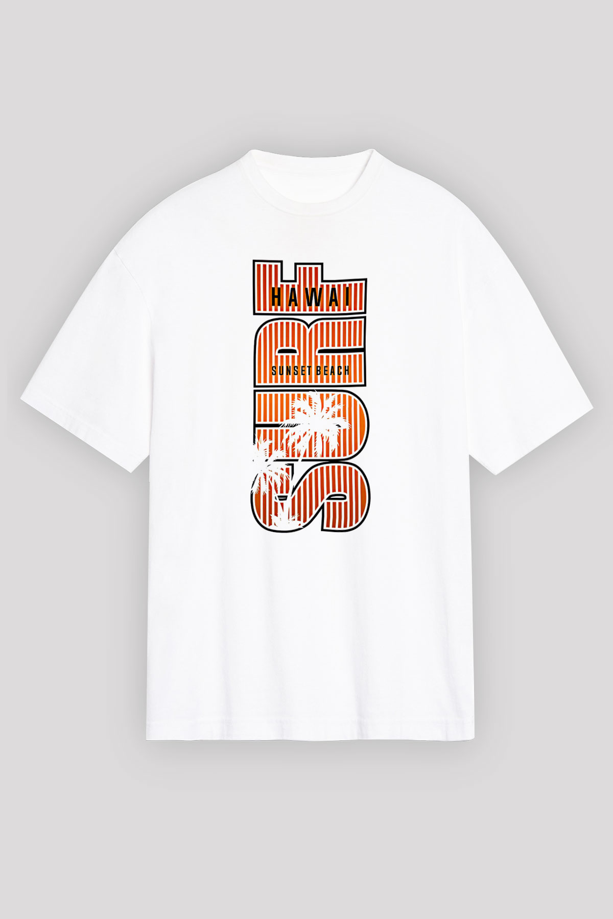 Sörf Baskılı Unisex Beyaz Oversize Tişört - Tshirt