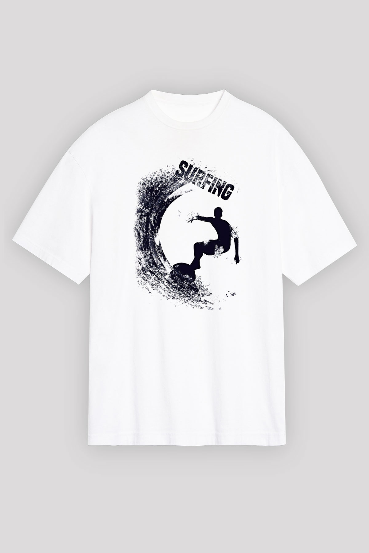 Sörf Baskılı Unisex Beyaz Oversize Tişört - Tshirt