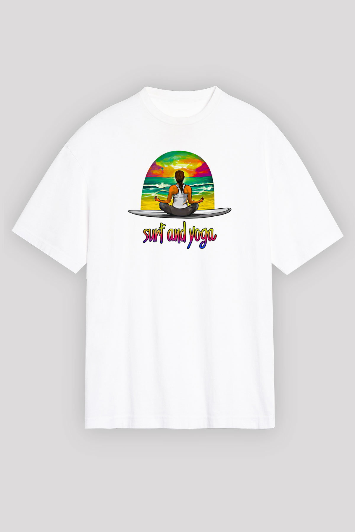 Sörf Baskılı Unisex Beyaz Oversize Tişört - Tshirt