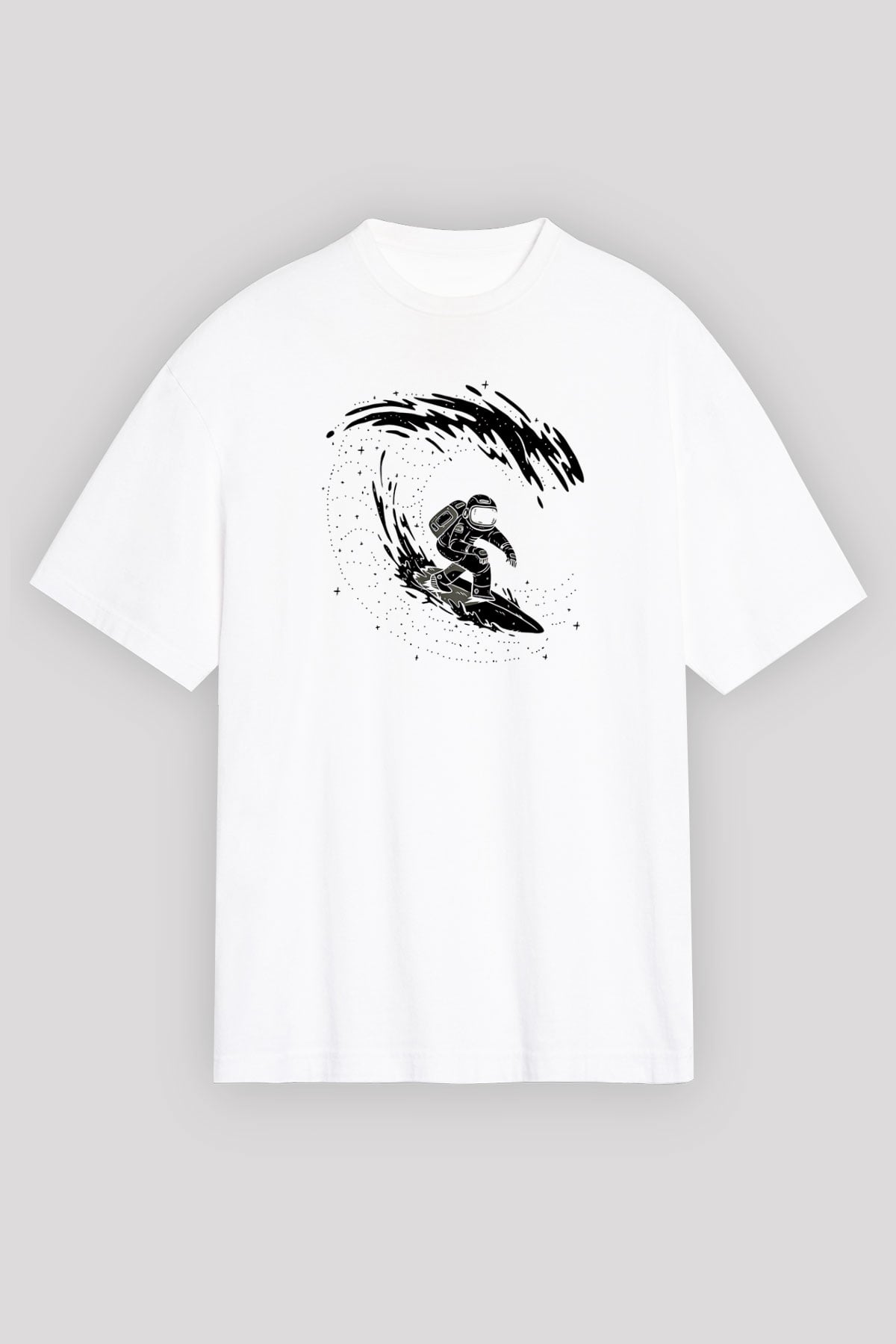 Sörf Baskılı Unisex Beyaz Oversize Tişört - Tshirt