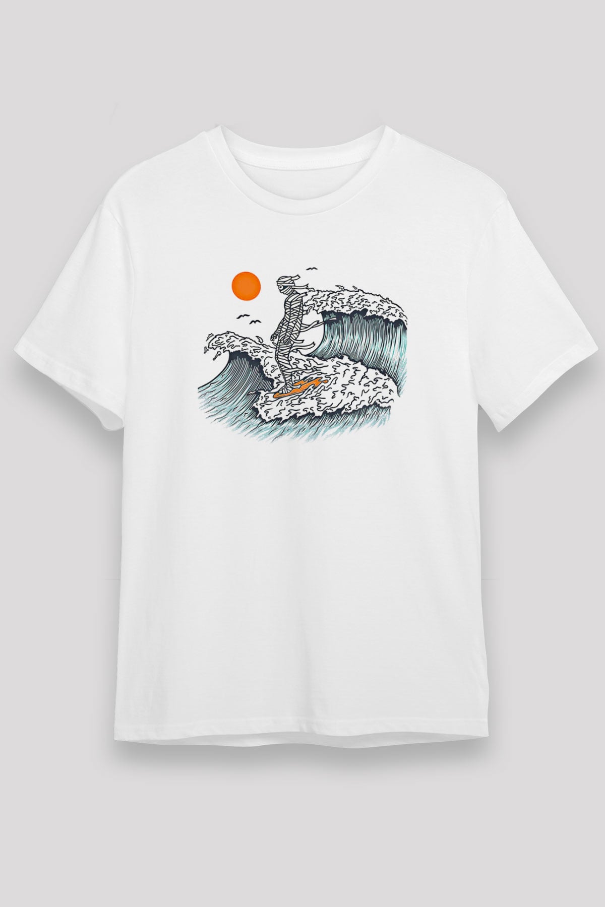 Sörf Baskılı Unisex Beyaz Tişört - Tshirt
