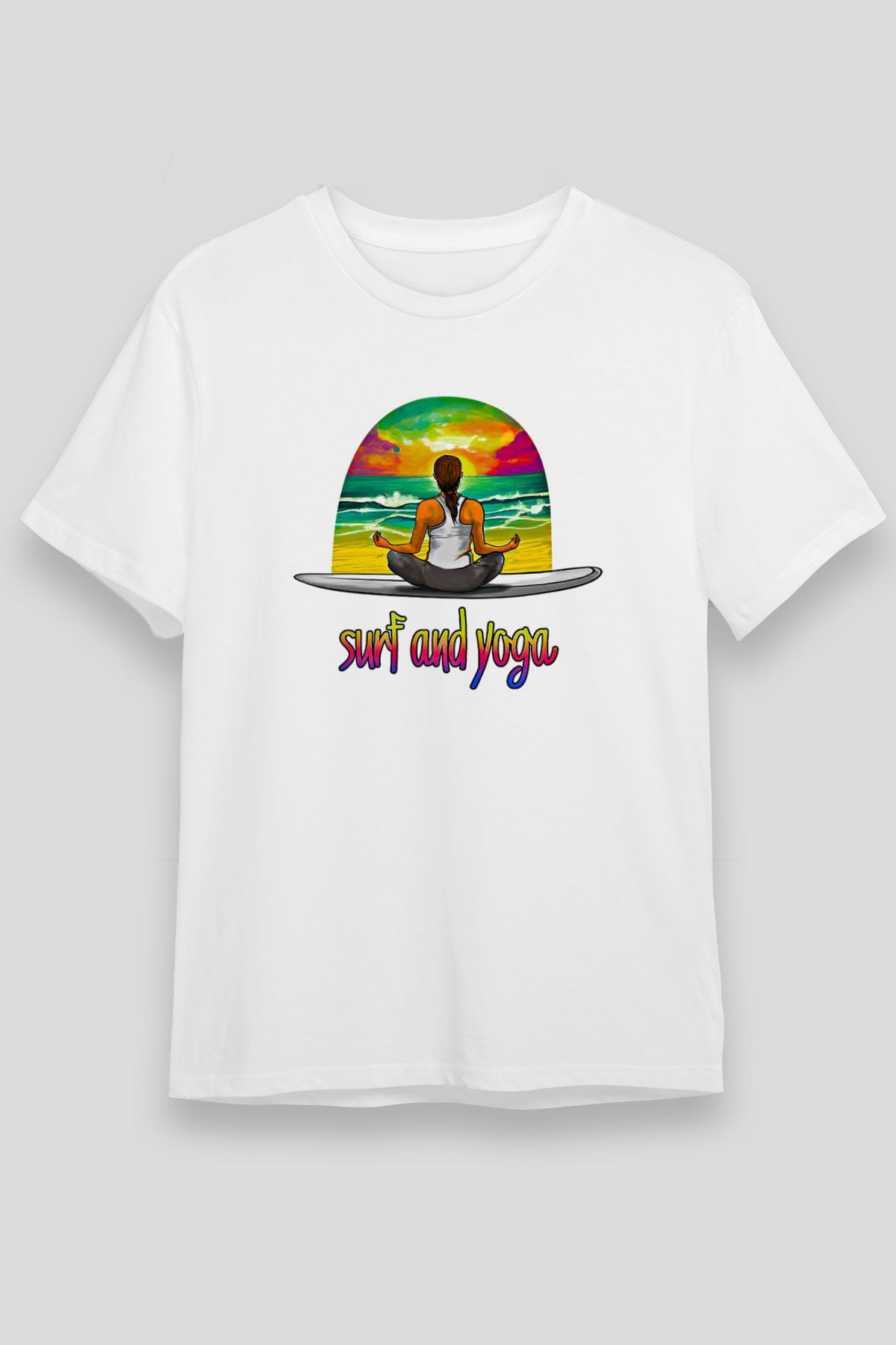 Sörf Baskılı Unisex Beyaz Tişört - Tshirt