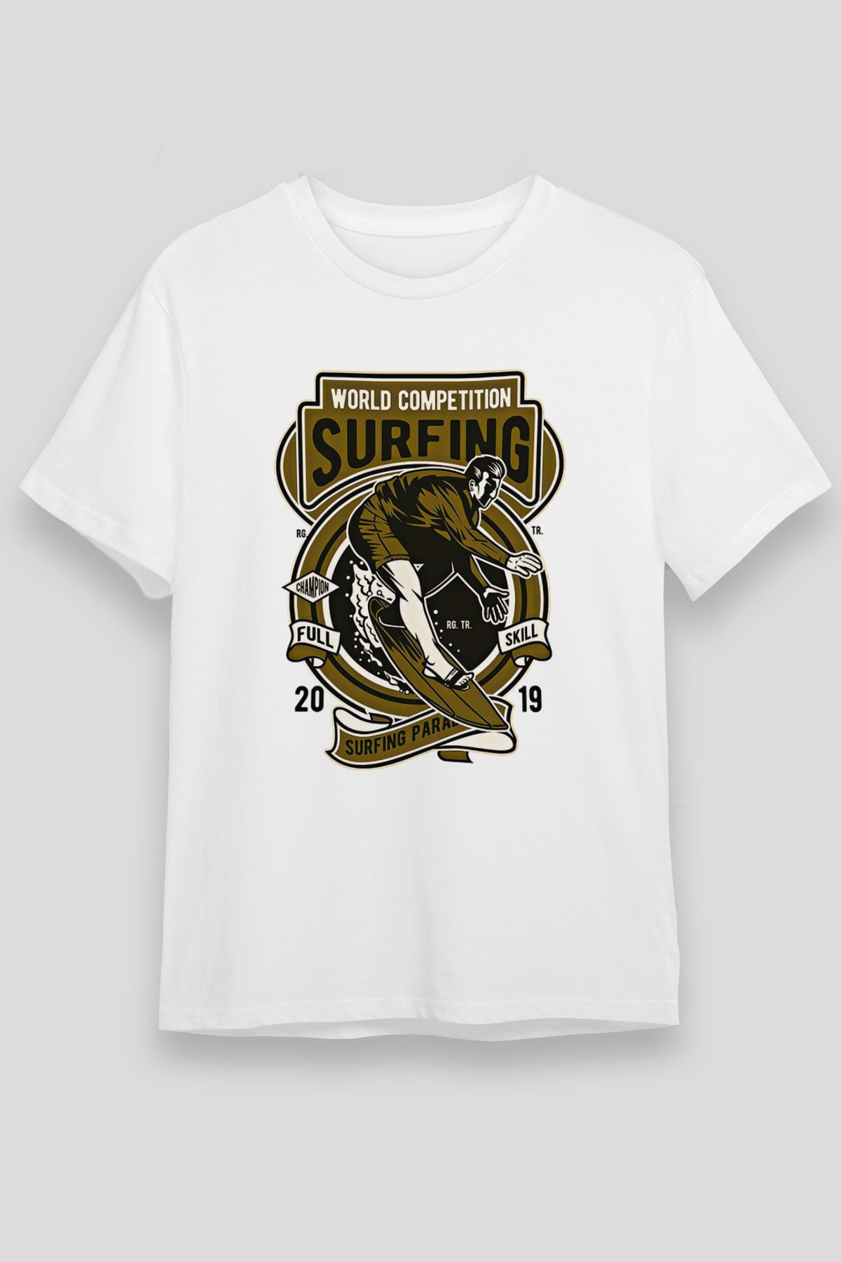 Sörf Baskılı Unisex Beyaz Tişört - Tshirt
