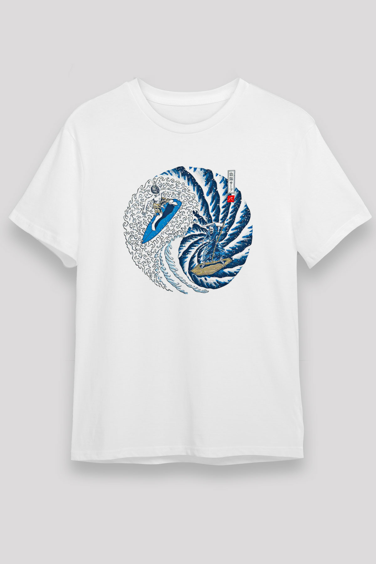 Sörf Baskılı Unisex Beyaz Tişört - Tshirt