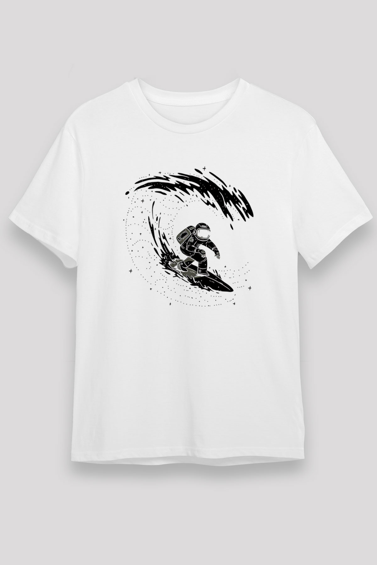 Sörf Baskılı Unisex Beyaz Tişört - Tshirt