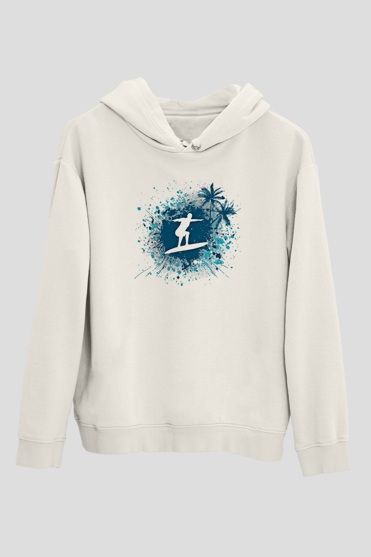 Sörf Baskılı Unisex Ekru Hoodie