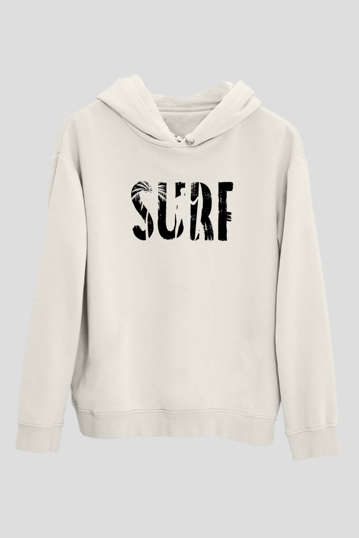 Sörf Baskılı Unisex Ekru Hoodie