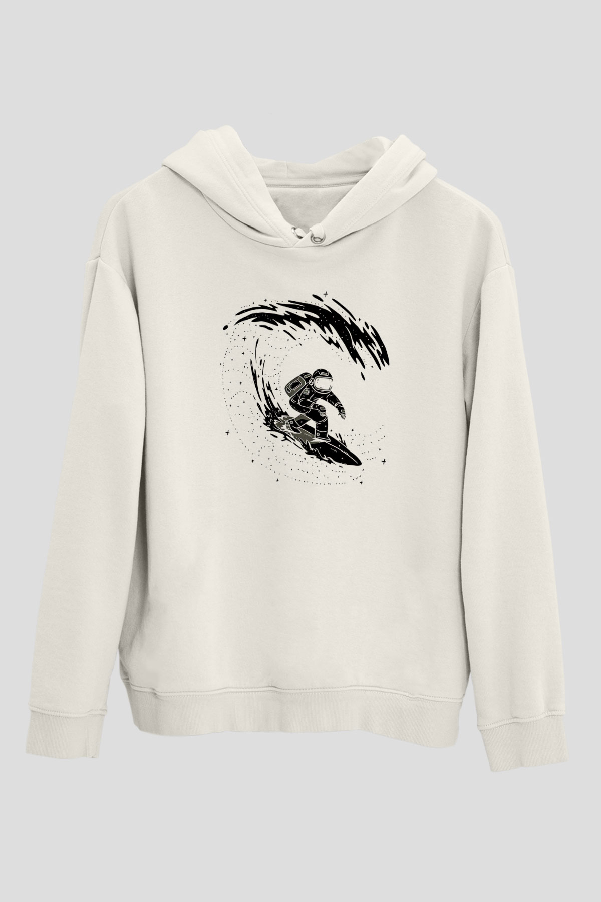 Sörf Baskılı Unisex Ekru Hoodie