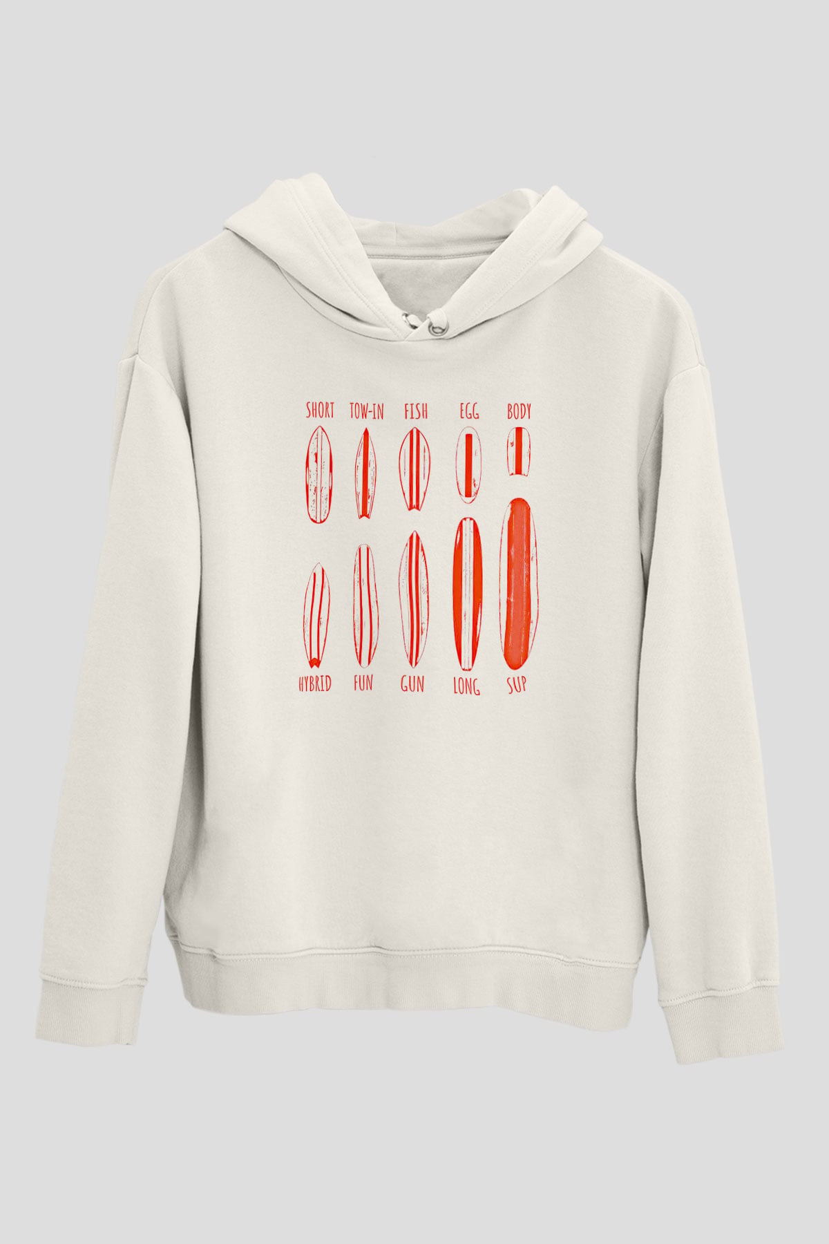Sörf Baskılı Unisex Ekru Hoodie