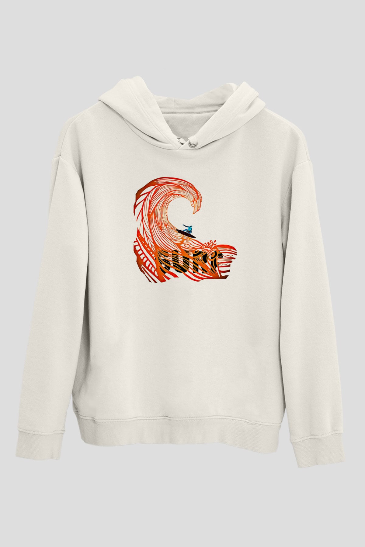 Sörf Baskılı Unisex Ekru Hoodie
