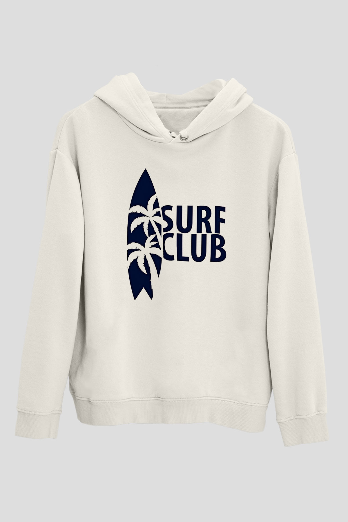 Sörf Baskılı Unisex Ekru Hoodie
