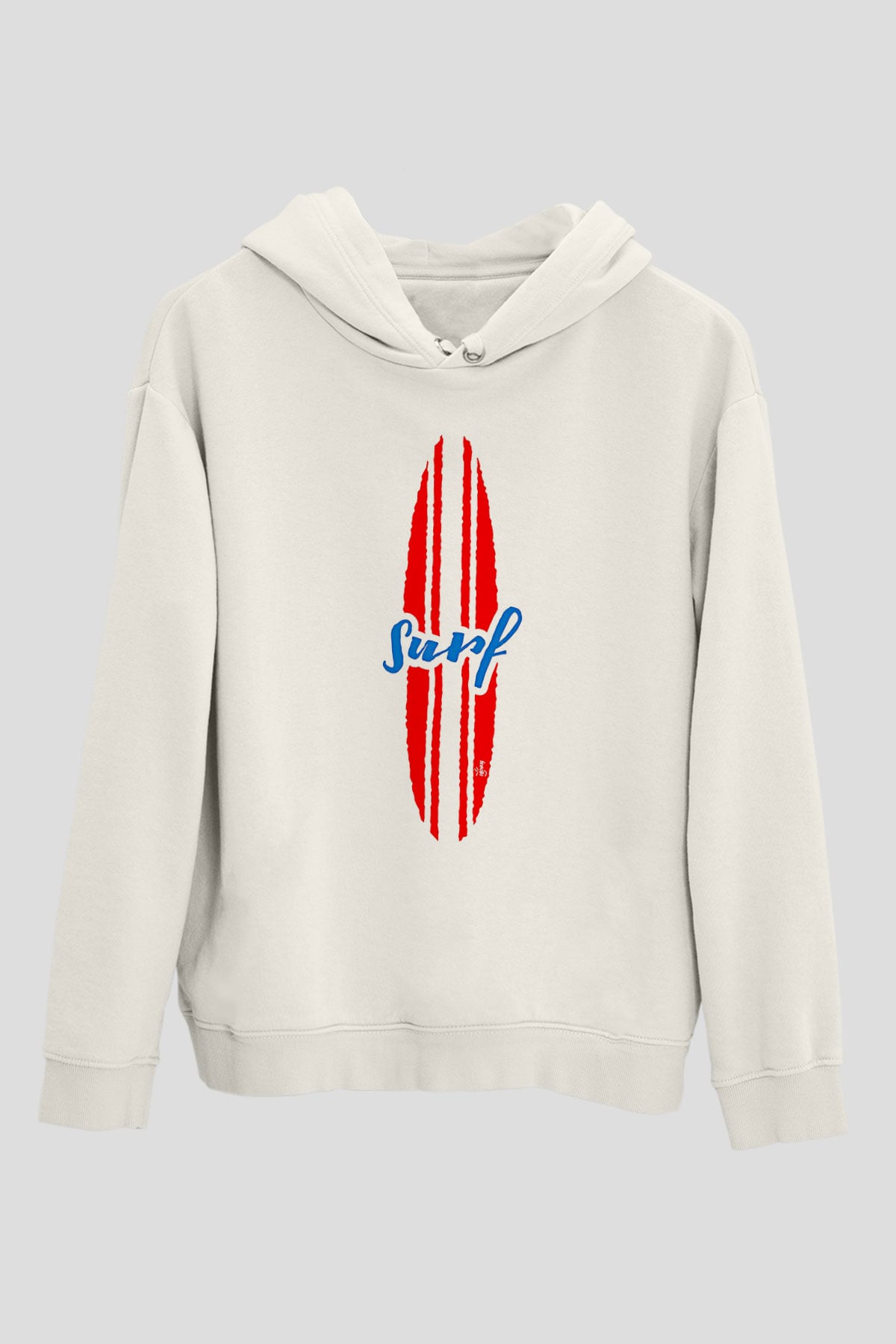 Sörf Baskılı Unisex Ekru Hoodie