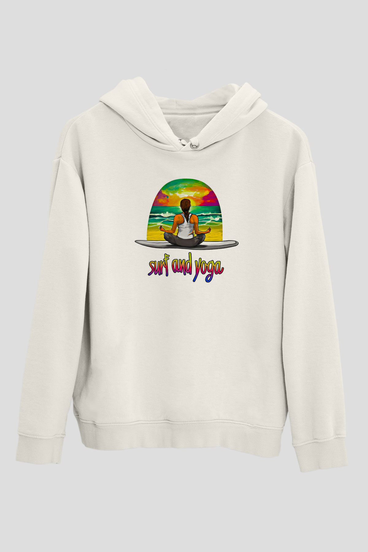 Sörf Baskılı Unisex Ekru Hoodie