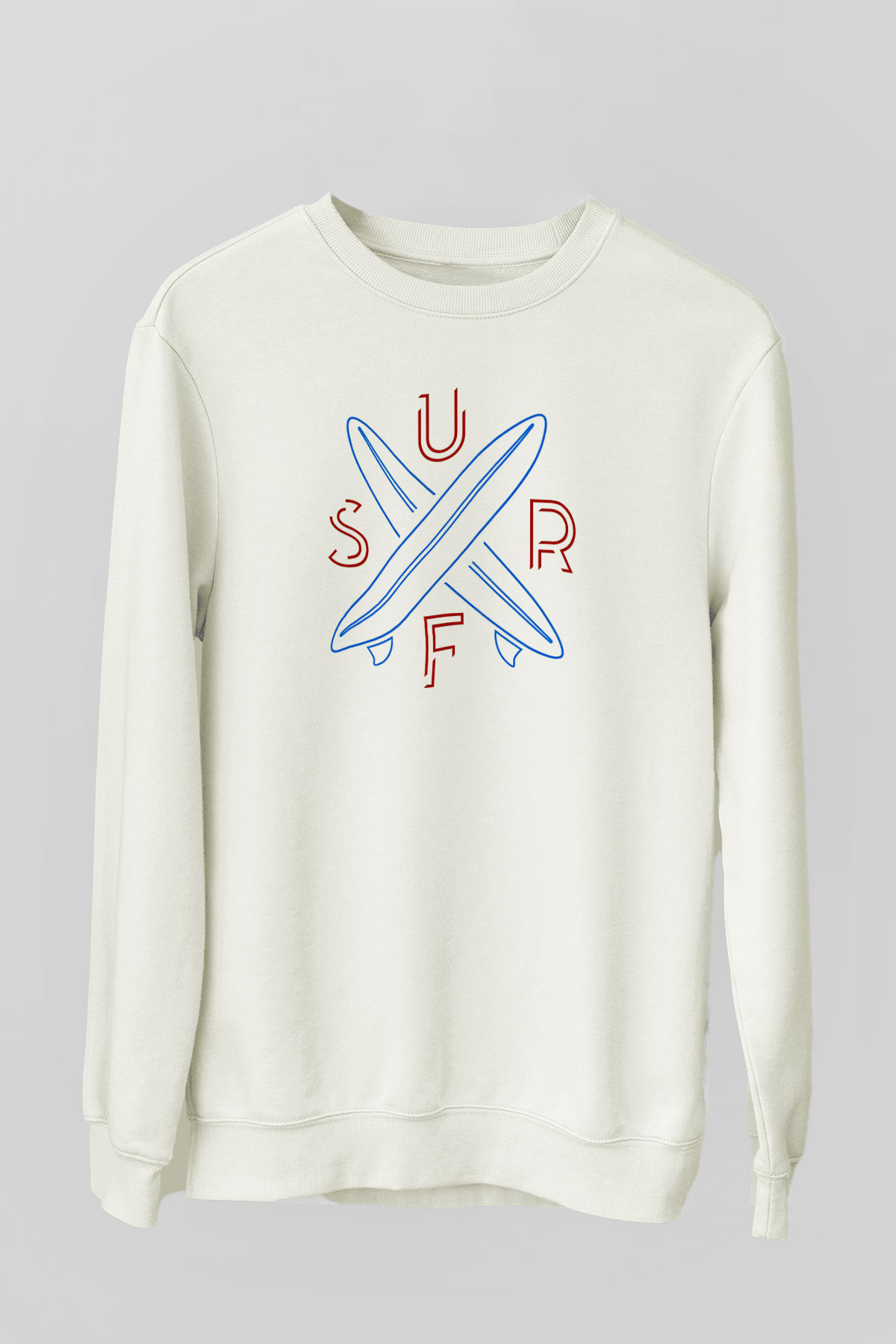Sörf Baskılı Unisex Ekru Sweatshirt