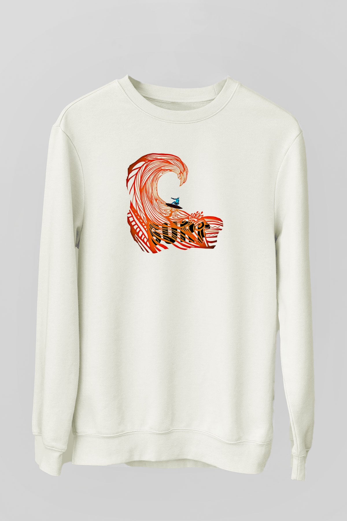 Sörf Baskılı Unisex Ekru Sweatshirt