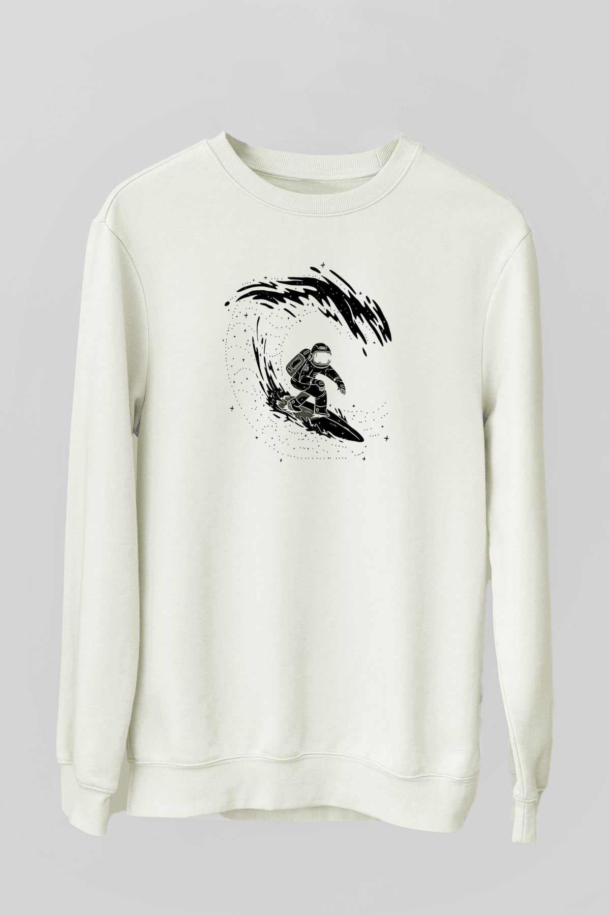 Sörf Baskılı Unisex Ekru Sweatshirt