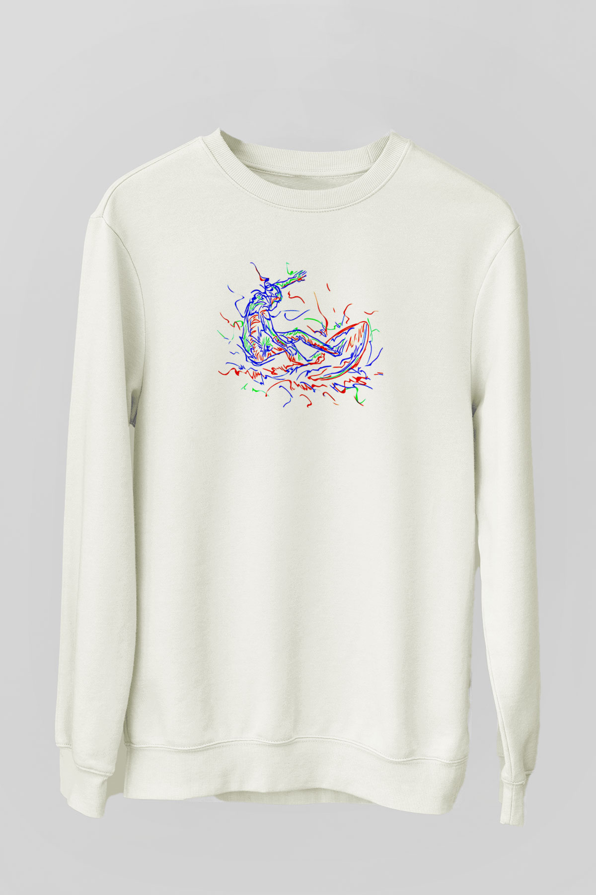 Sörf Baskılı Unisex Ekru Sweatshirt