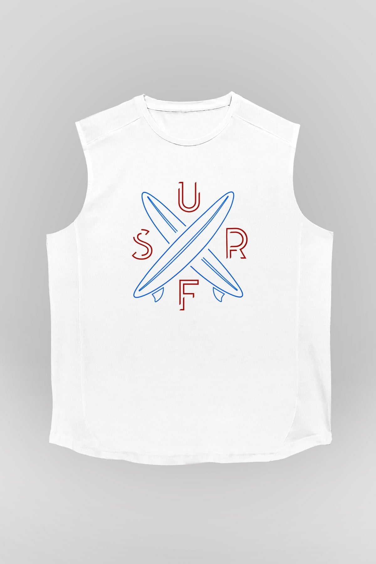 Sörf Baskılı Unisex Kolsuz Beyaz Tişört