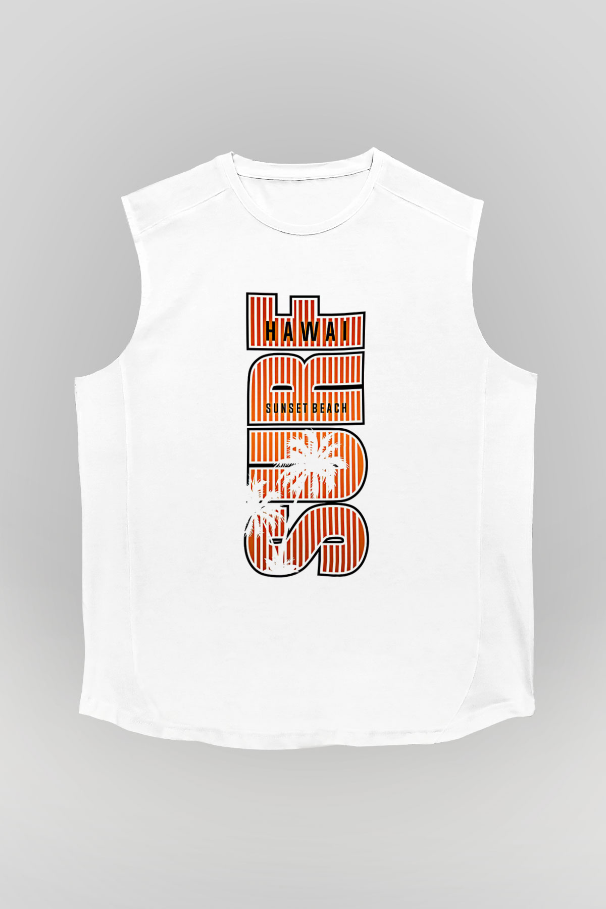 Sörf Baskılı Unisex Kolsuz Beyaz Tişört