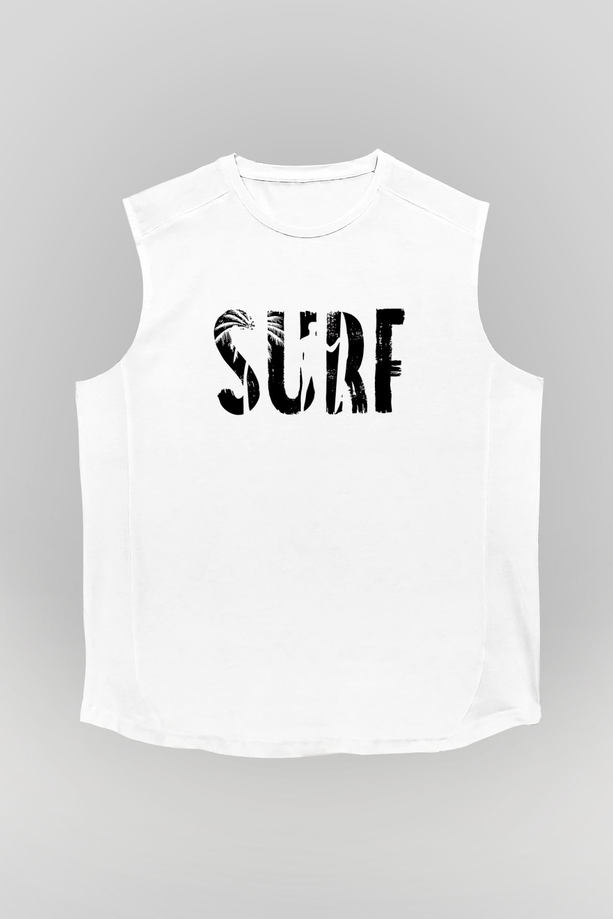 Sörf Baskılı Unisex Kolsuz Beyaz Tişört