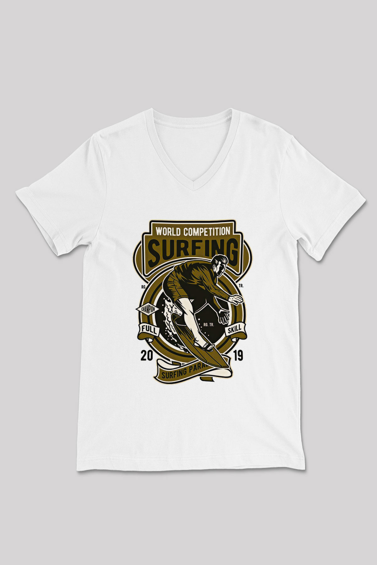 Sörf Baskılı Unisex V Yaka Tişört - Tshirt